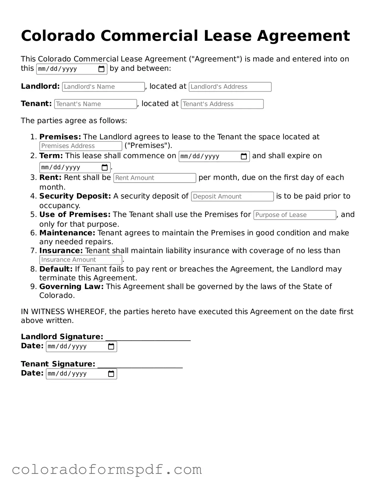 Official Commercial Lease Agreement Template for Colorado State