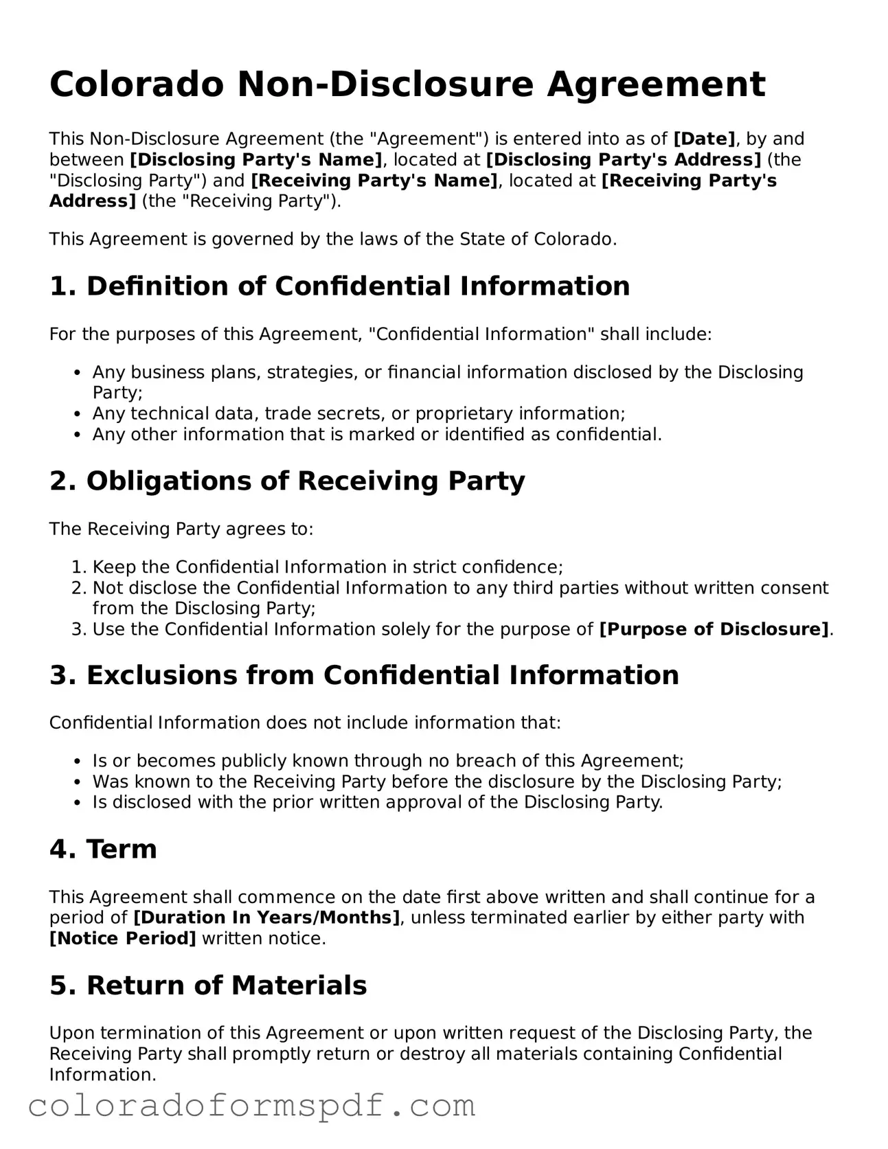 Official Non-disclosure Agreement Template for Colorado State