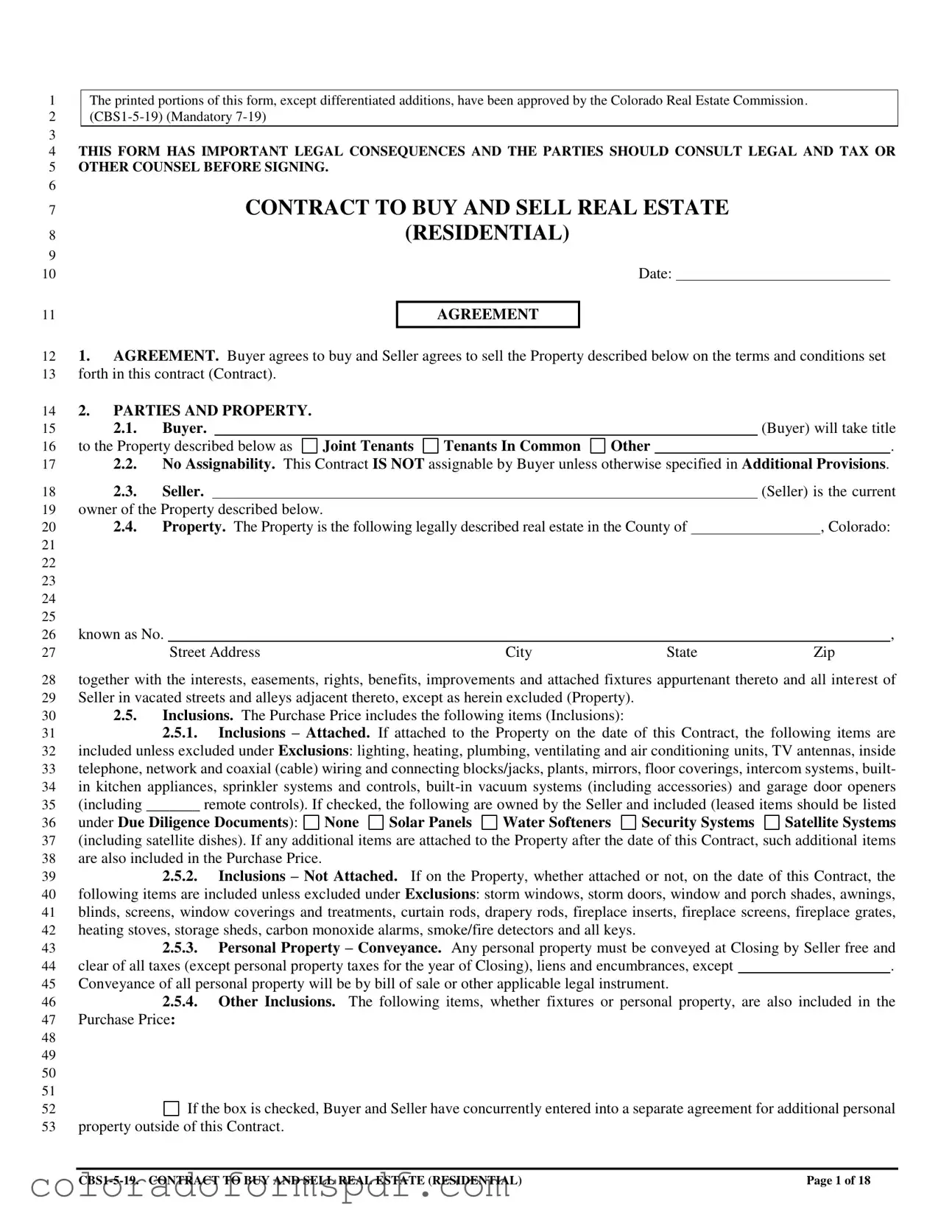 Get Colorado Contract Real Residential Form
