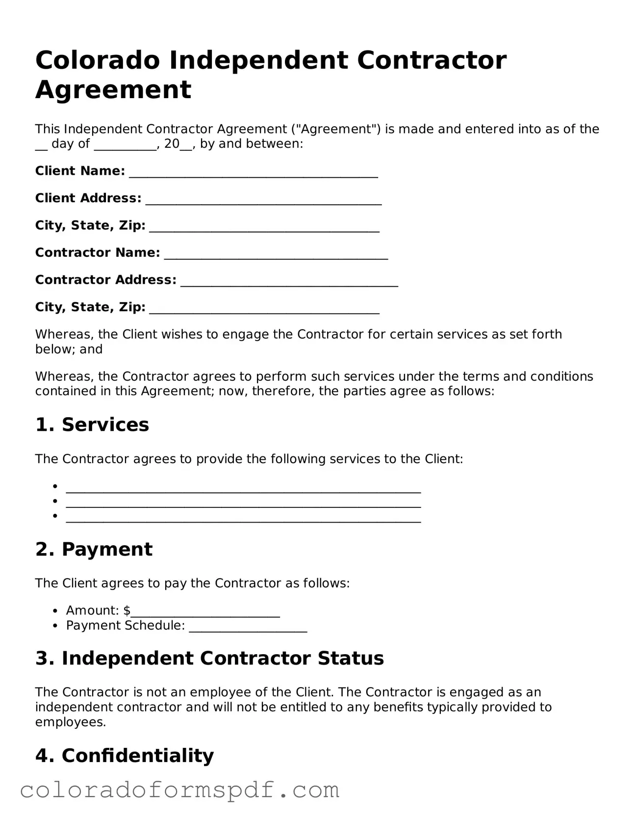 Official Independent Contractor Agreement Template for Colorado State