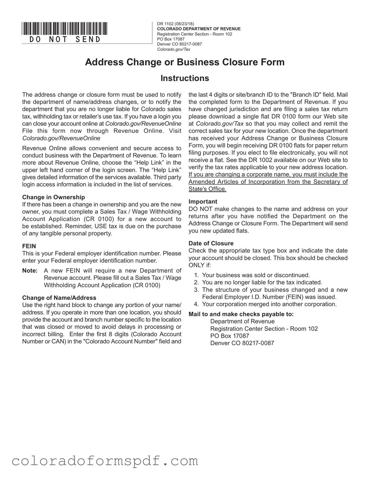 Get Colorado Dr 1102 Form