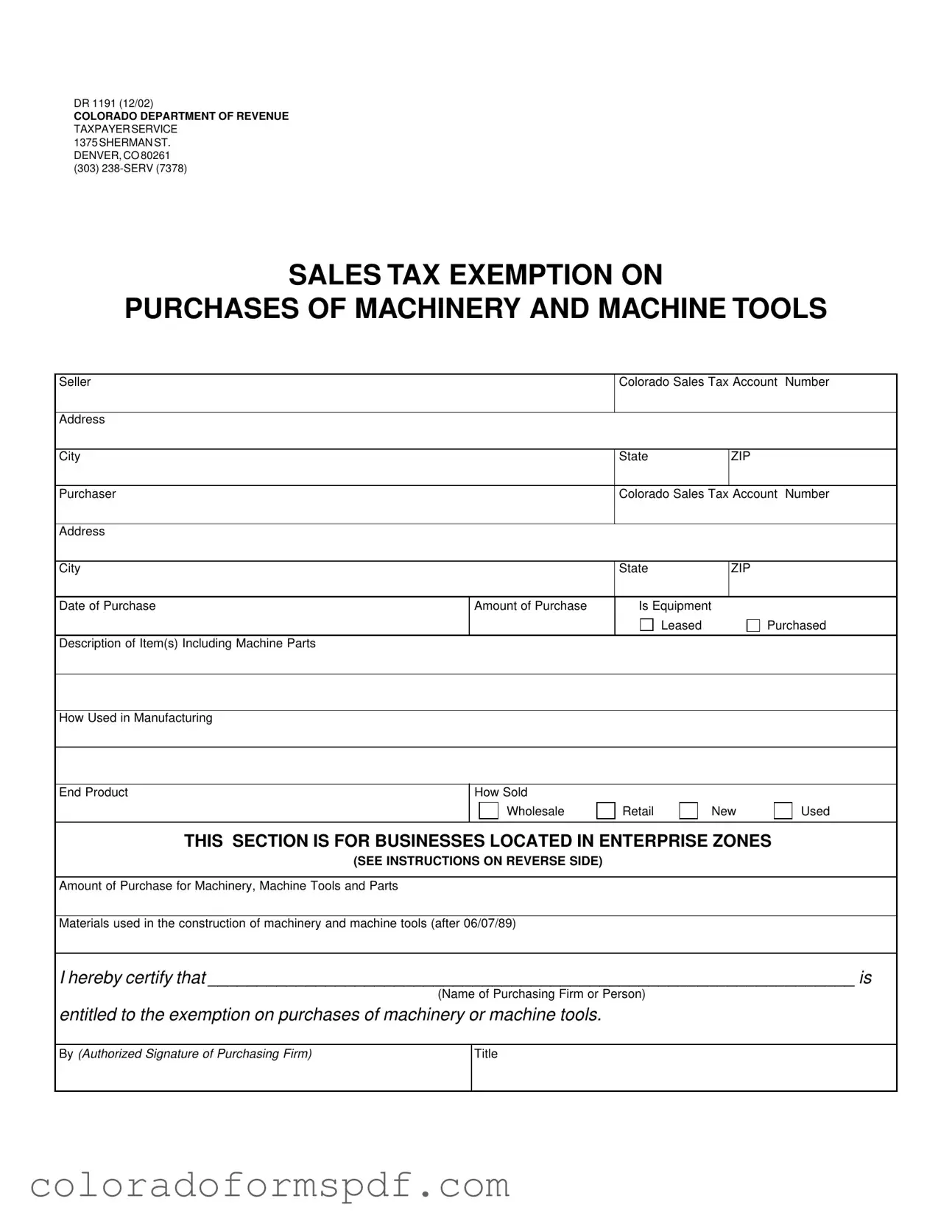 Get Colorado Dr 1191 Form