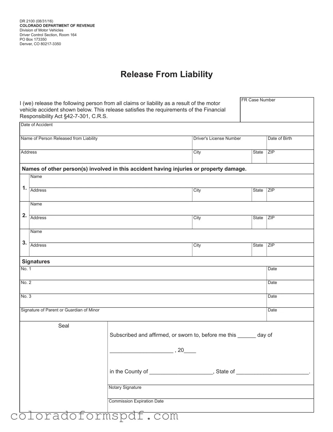 Get Colorado Dr 2100 Form
