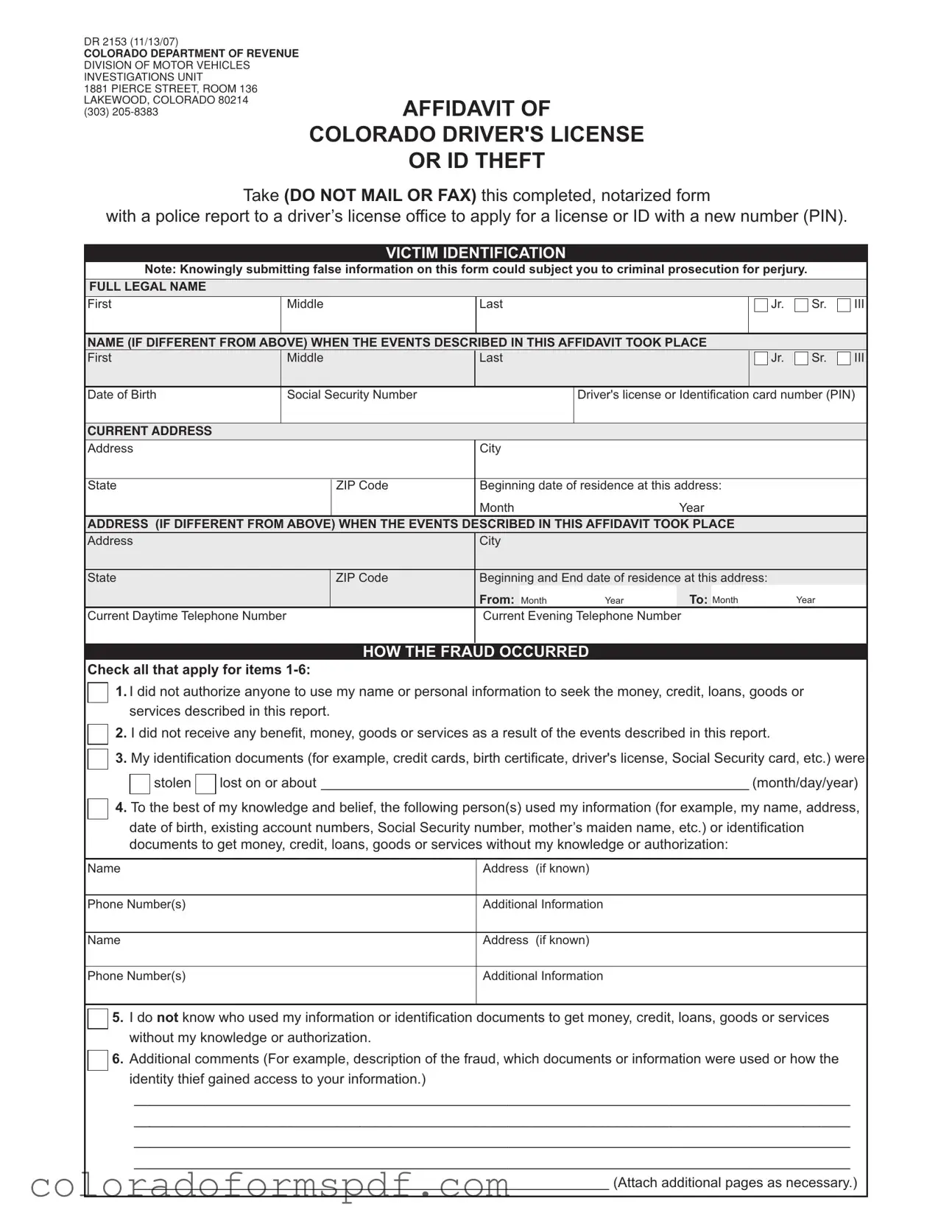 Get Colorado Dr 2153 Form