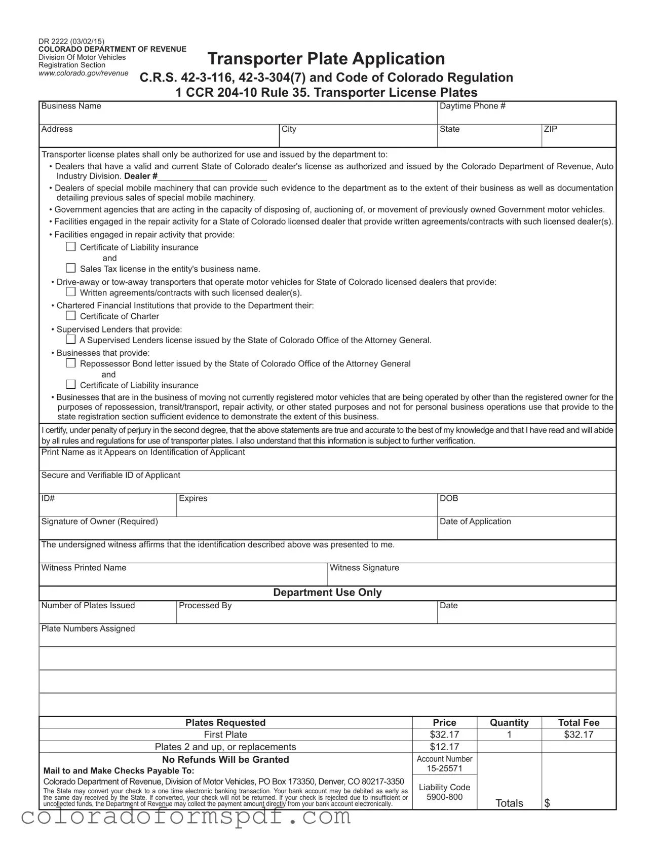 Get Colorado Dr 2222 Form