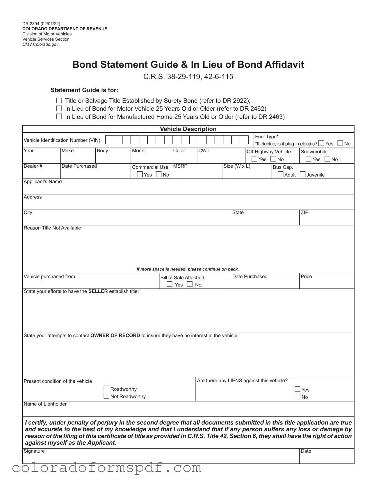 Get Colorado Dr 2394 Form
