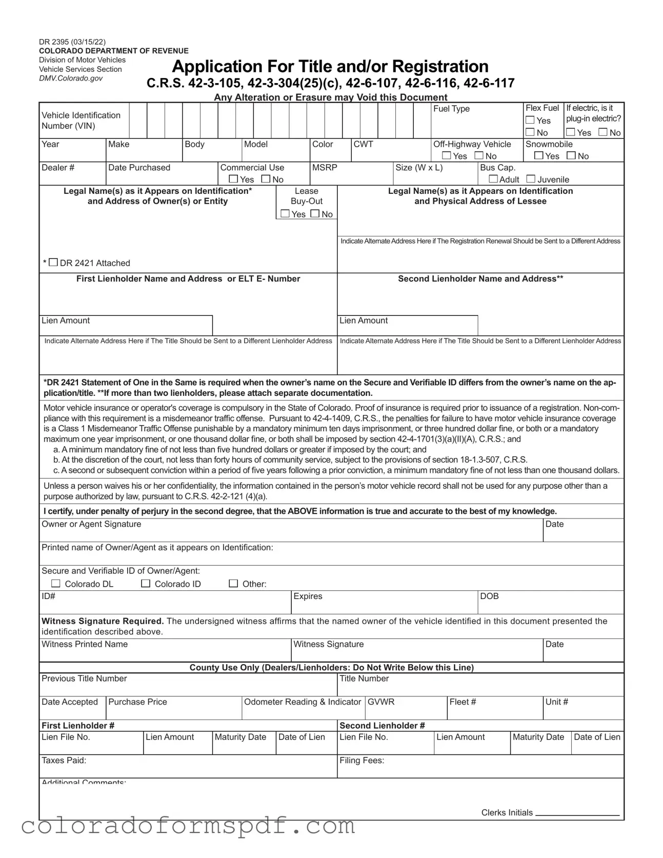 Get Colorado Dr 2395 Form