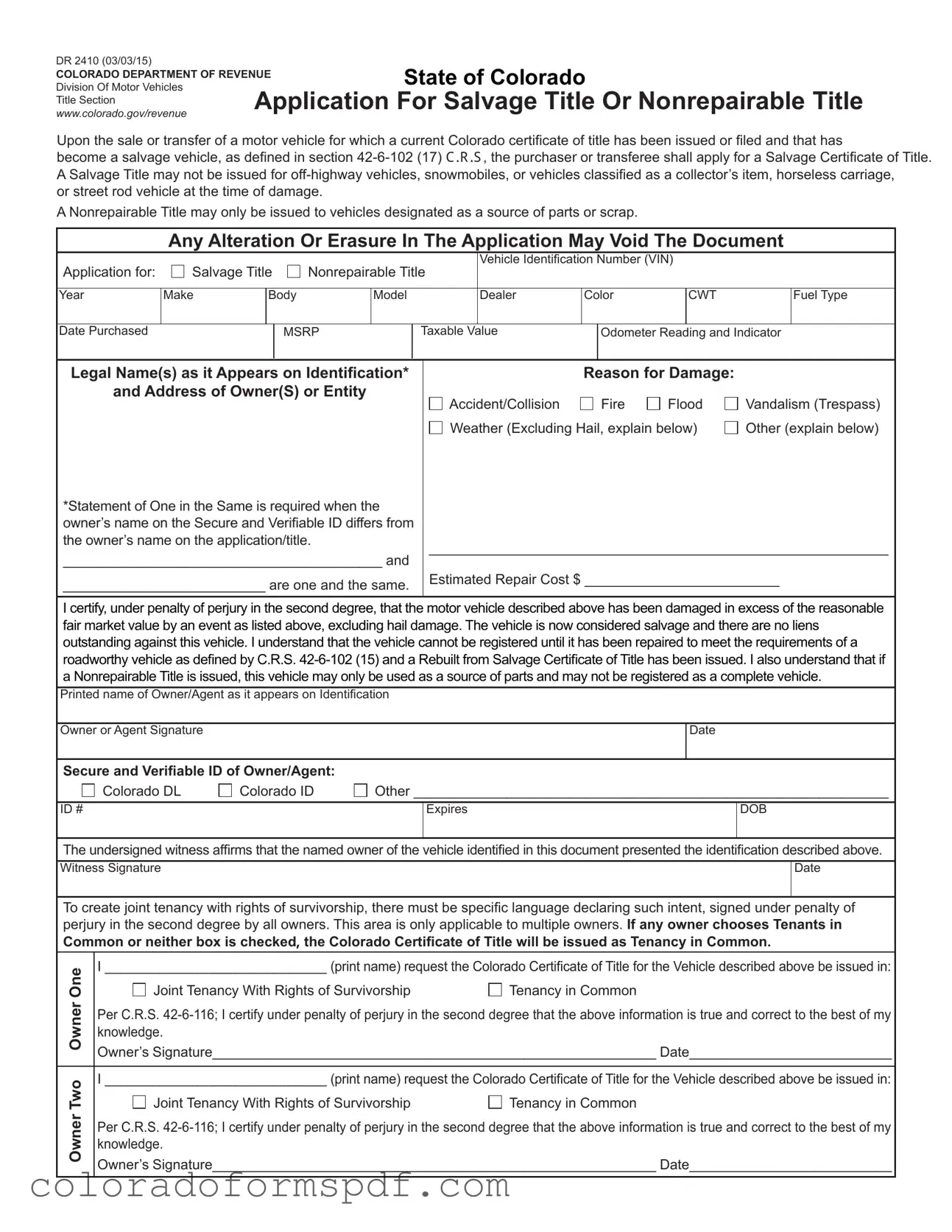 Get Colorado Dr 2410 Form