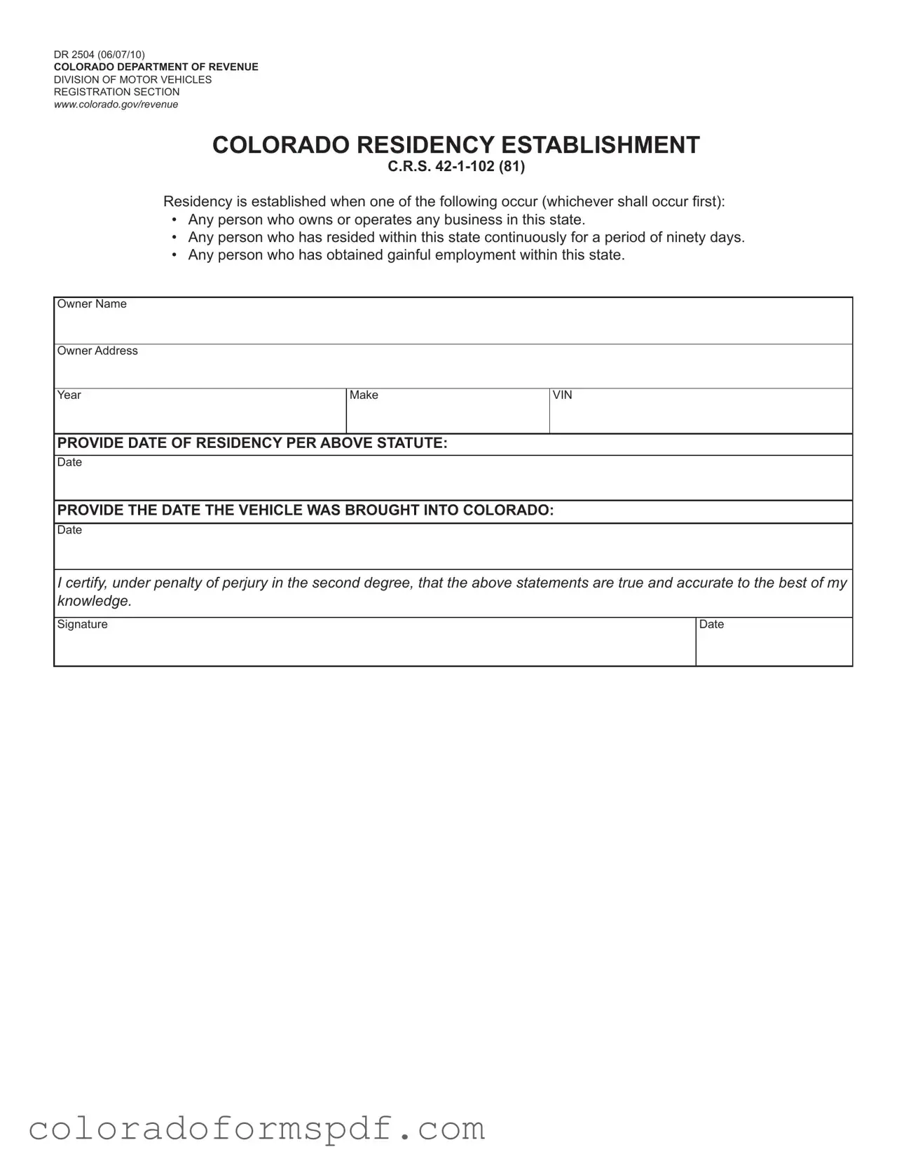 Get Colorado Dr 2504 Form