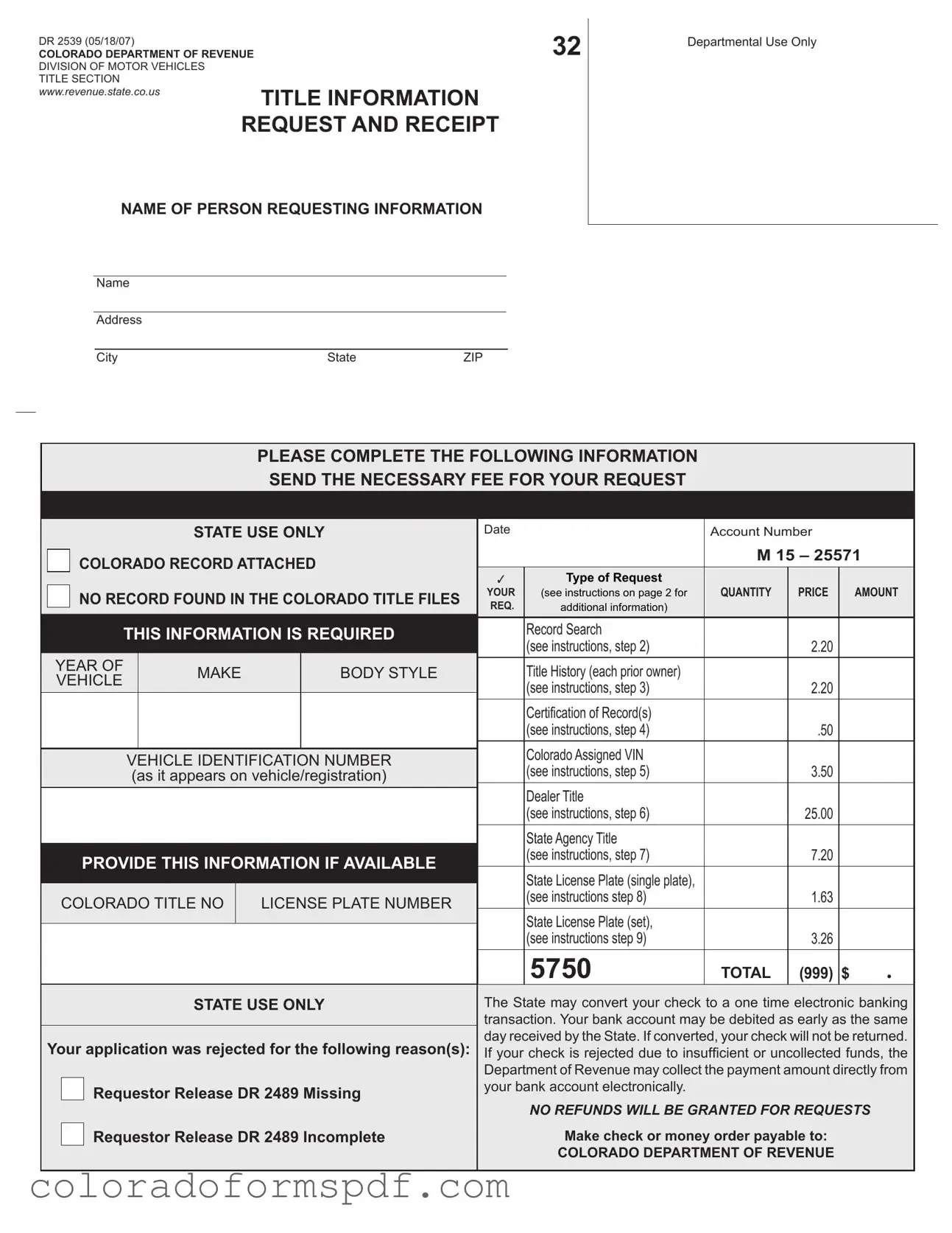Get Colorado Dr 2539 Form