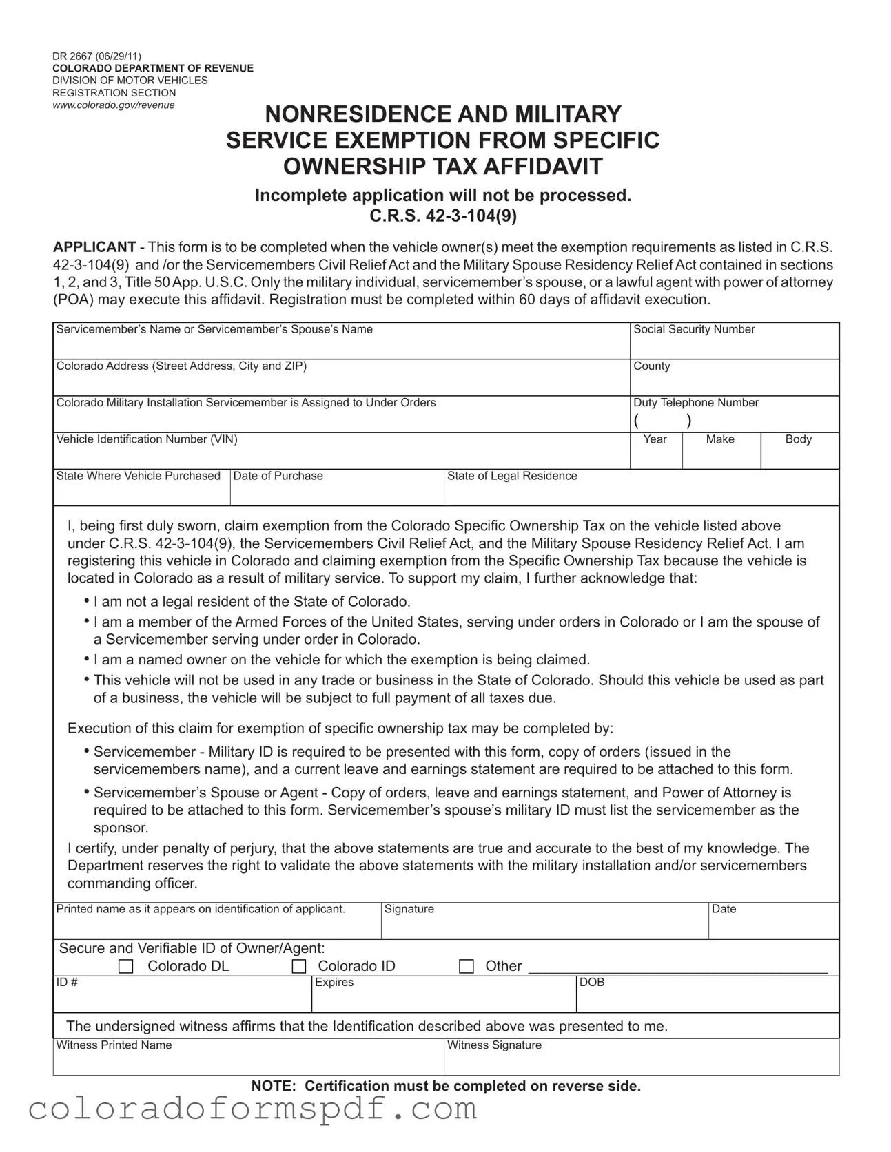 Get Colorado Dr 2667 Form
