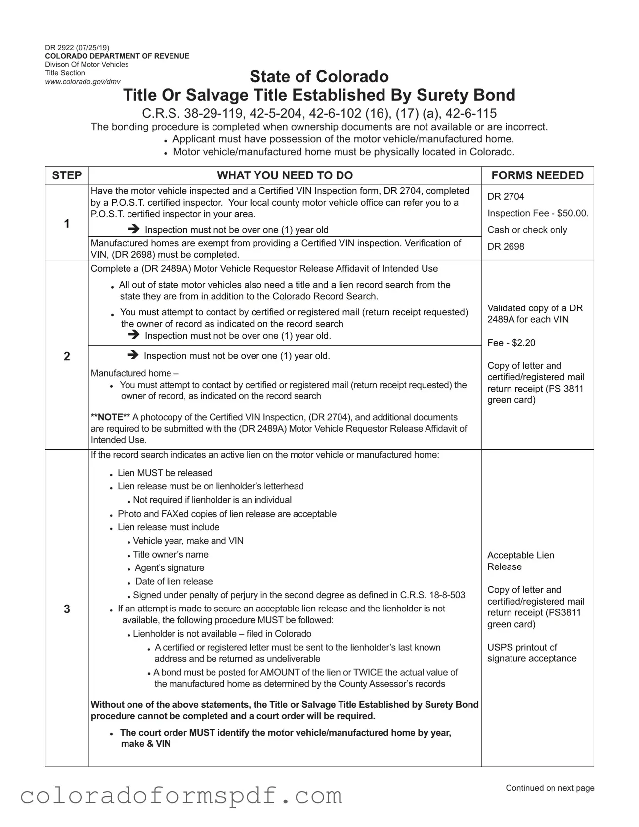 Get Colorado Dr 2922 Form