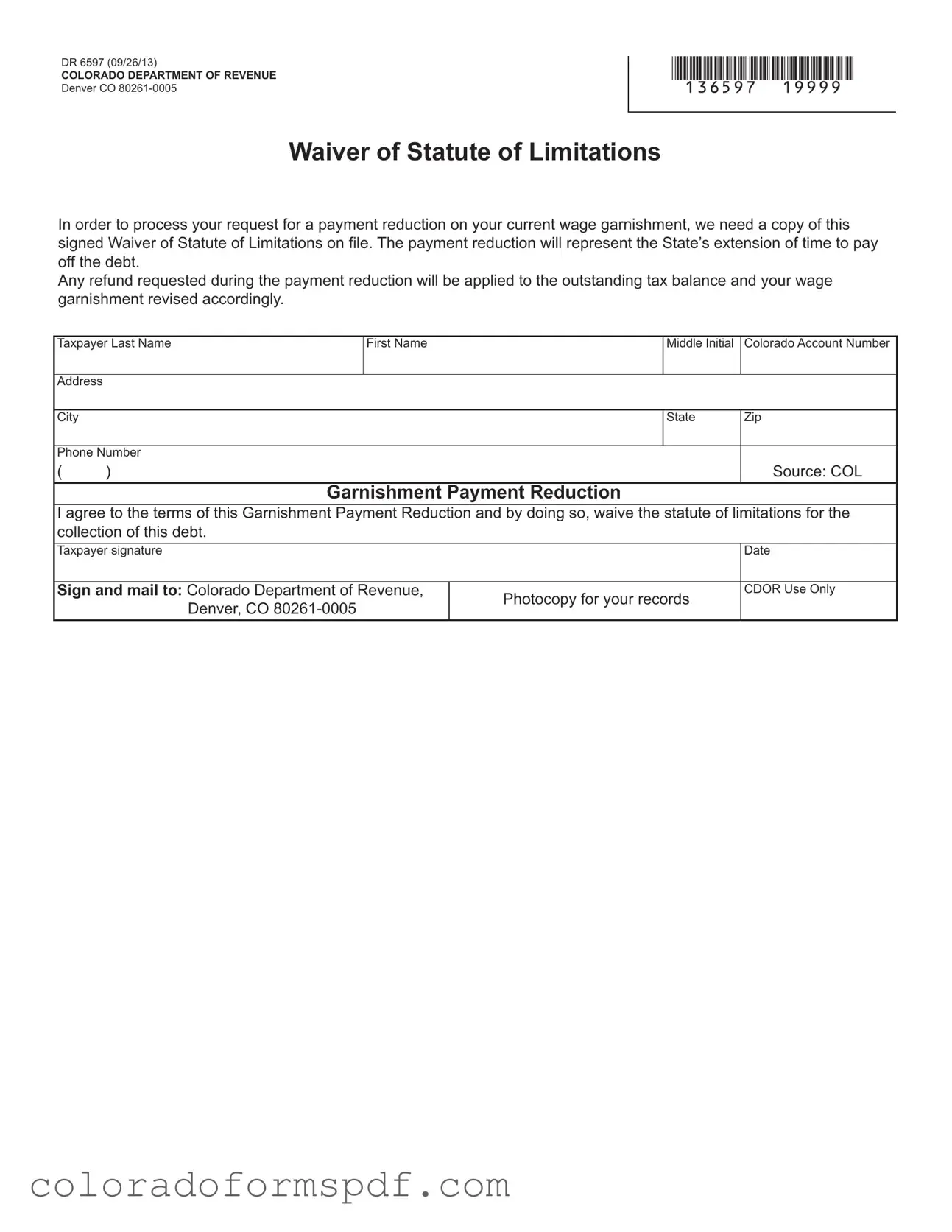 Get Colorado Dr 6597 Form
