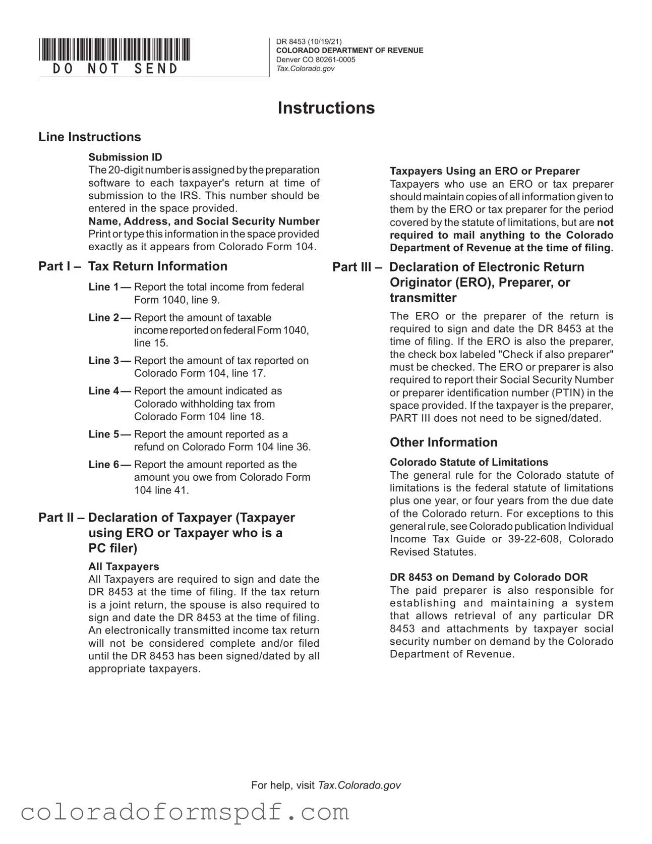 Get Colorado Dr 8453 Form
