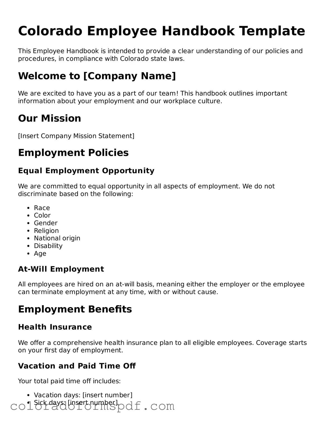 Official Employee Handbook Template for Colorado State