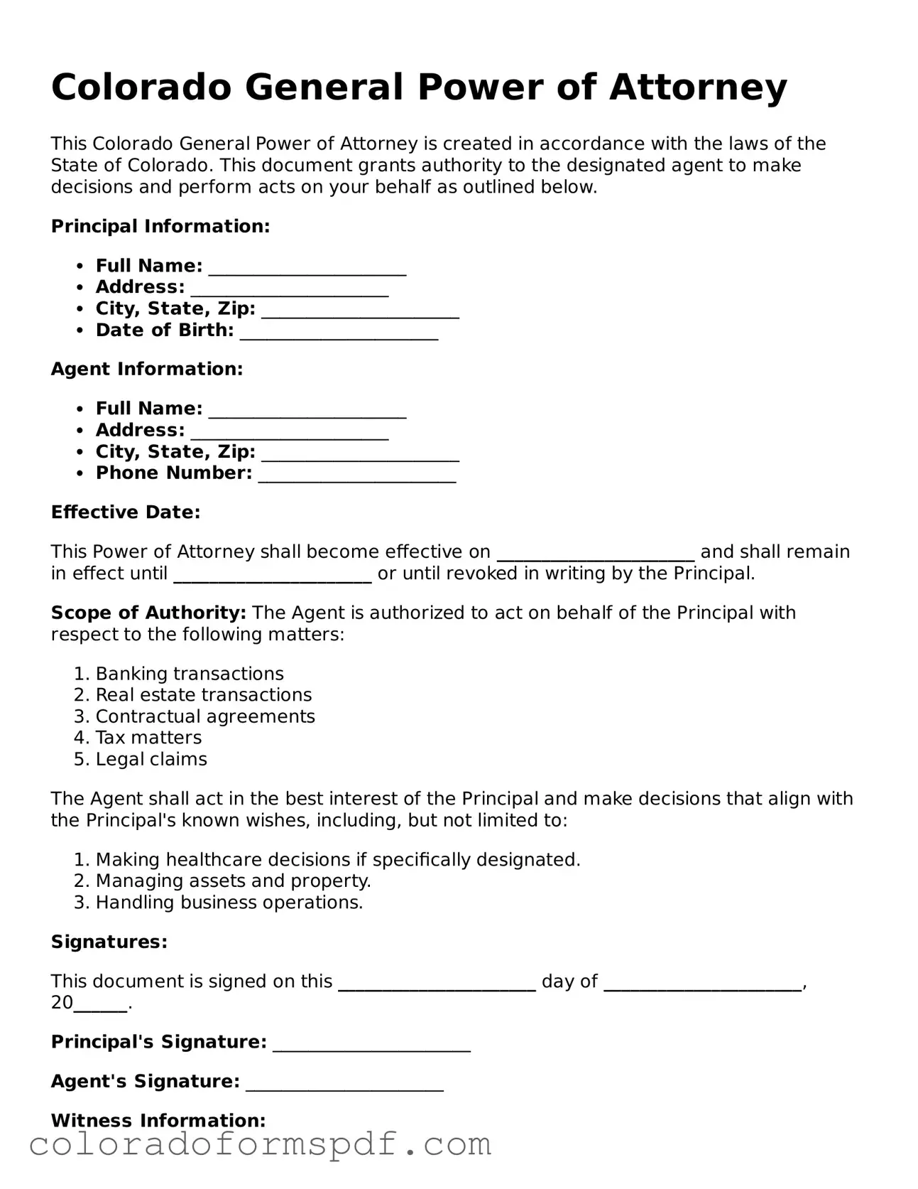 Official General Power of Attorney Template for Colorado State