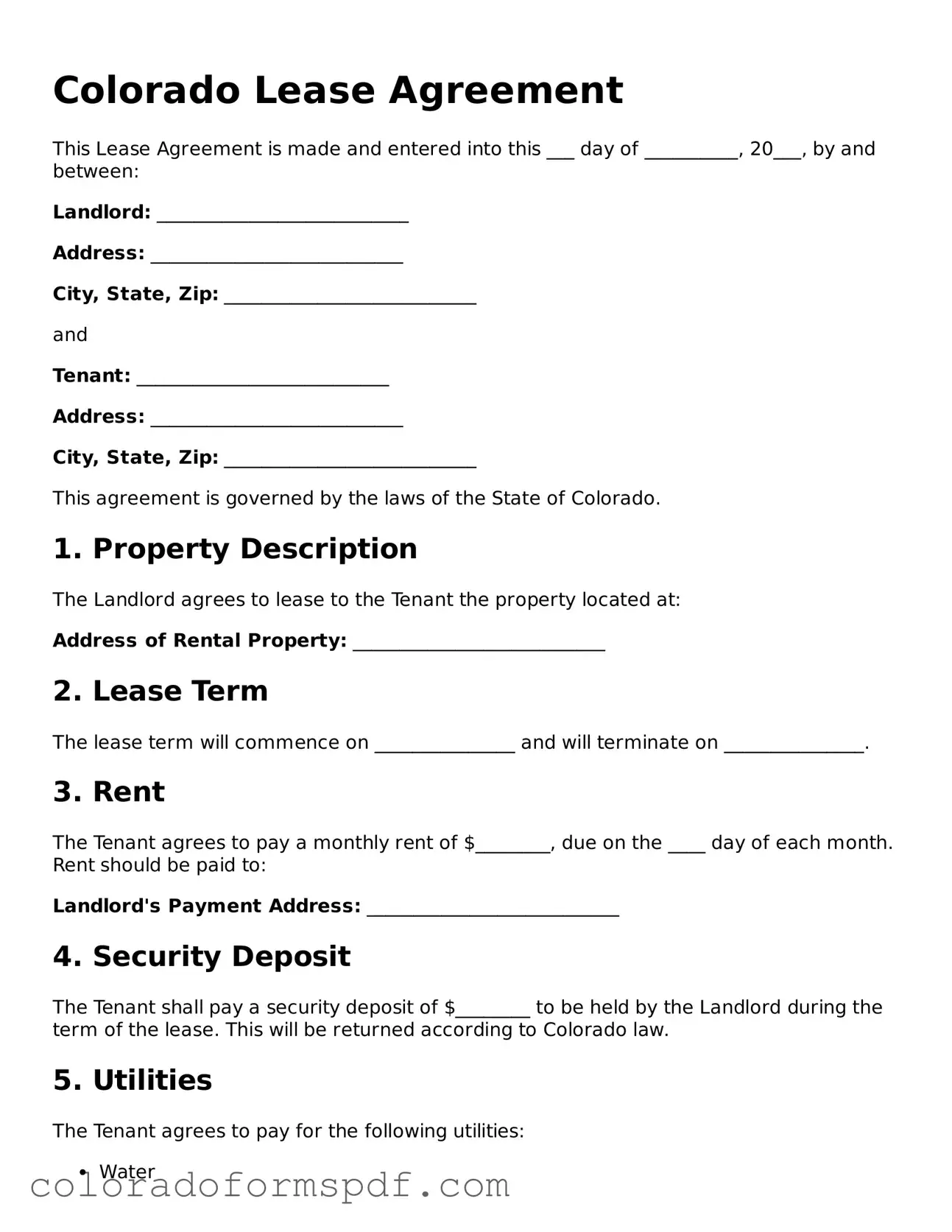 Official Lease Agreement Template for Colorado State