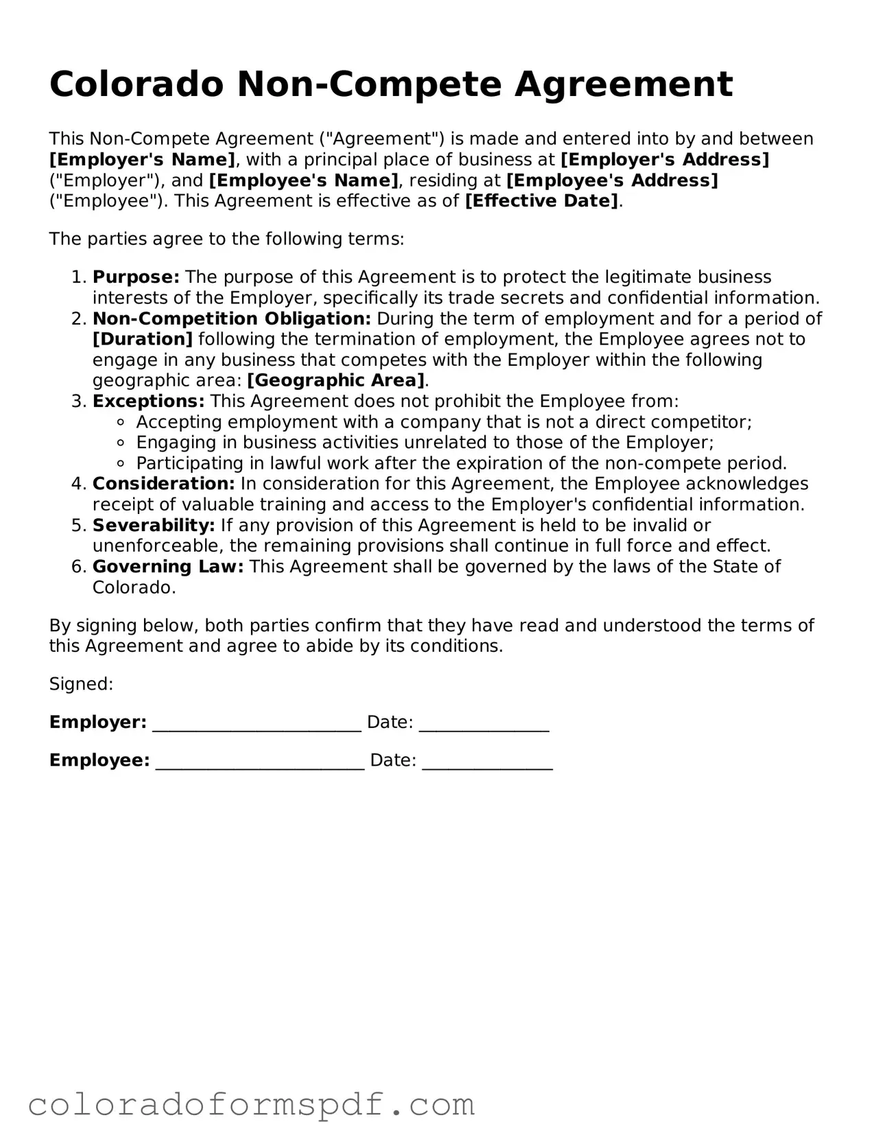 Official Non-compete Agreement Template for Colorado State