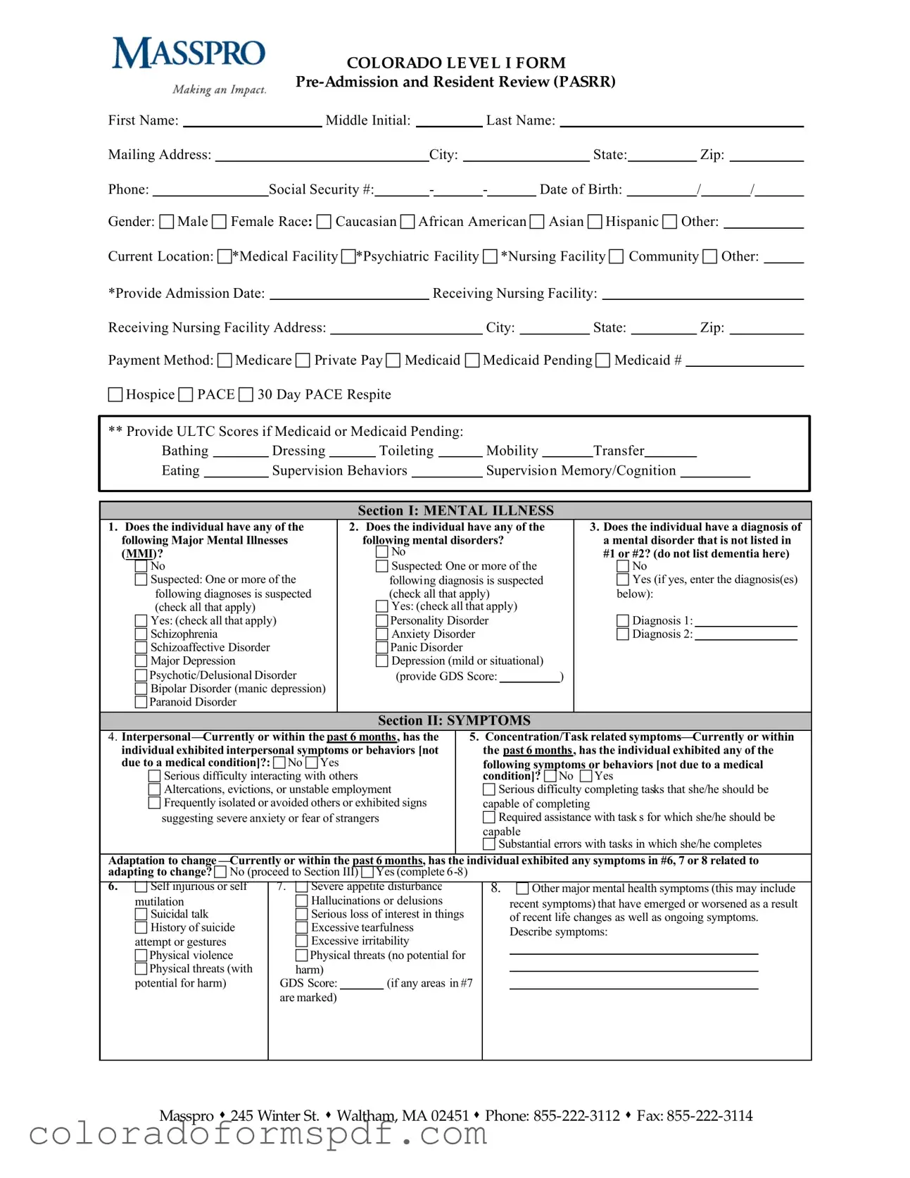 Get Colorado Post Admission Level 1 Passr Form