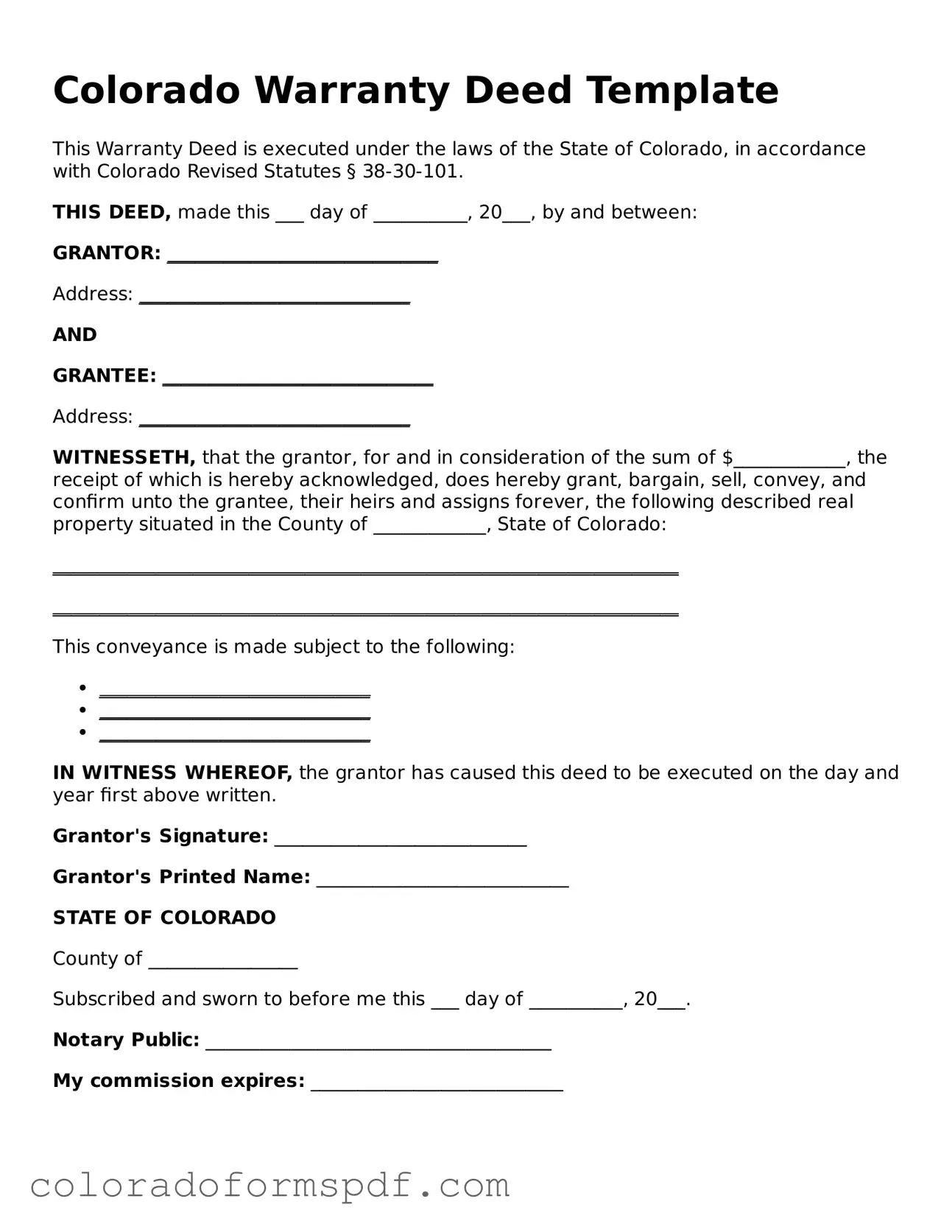Official Deed Template for Colorado State