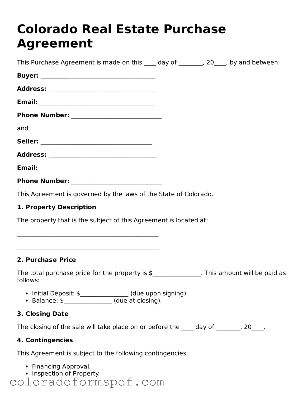 Official Real Estate Purchase Agreement Template for Colorado State