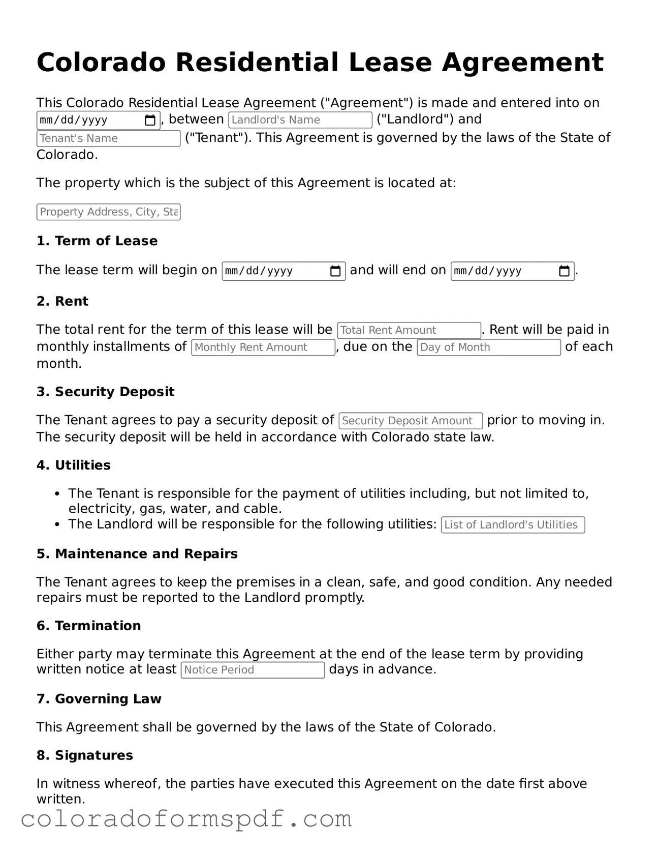 Official Residential Lease Agreement Template for Colorado State