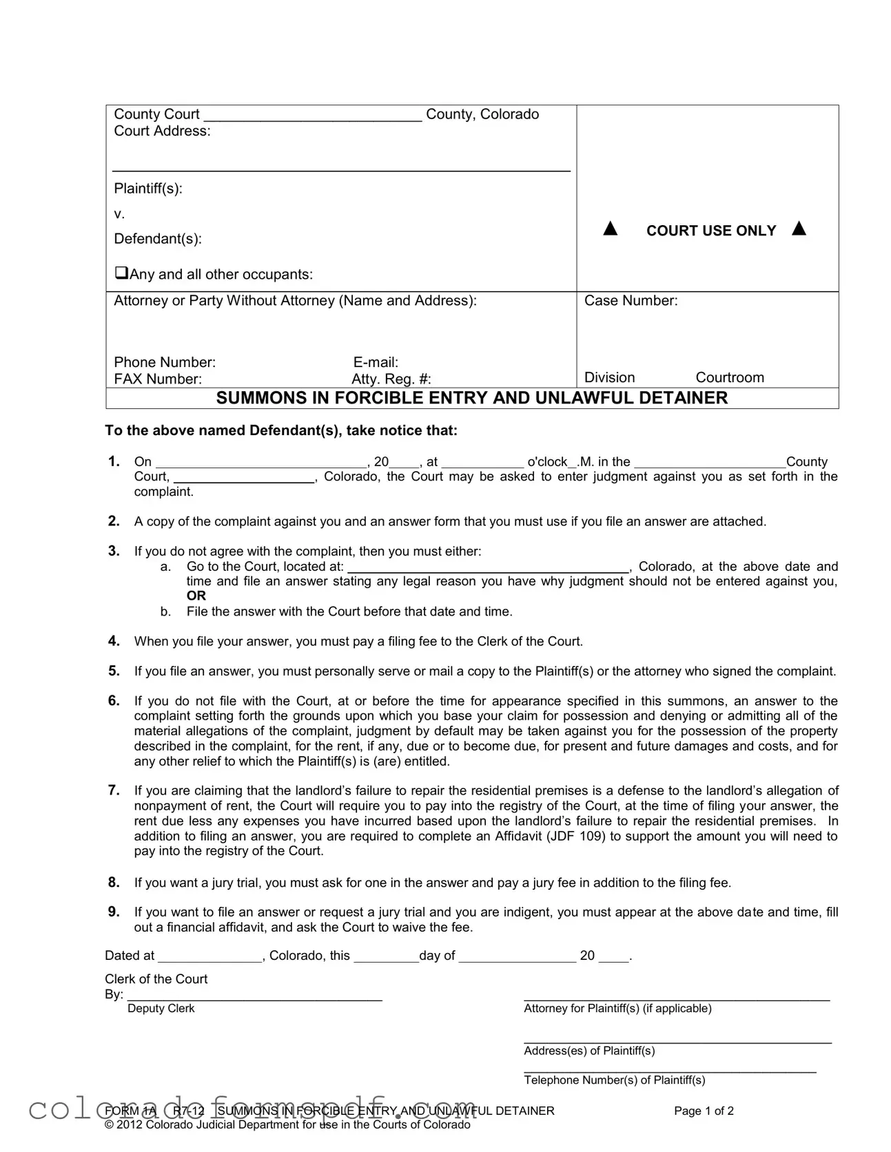 Get Colorado Summons Form