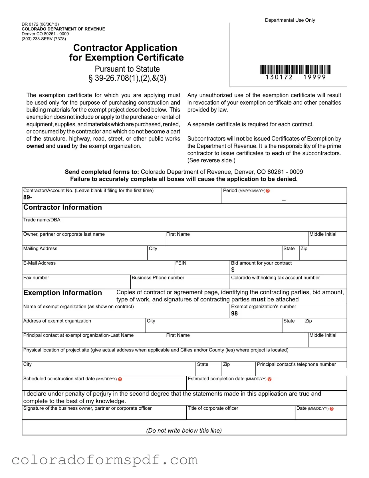 Get Dr 0172 Colorado Form