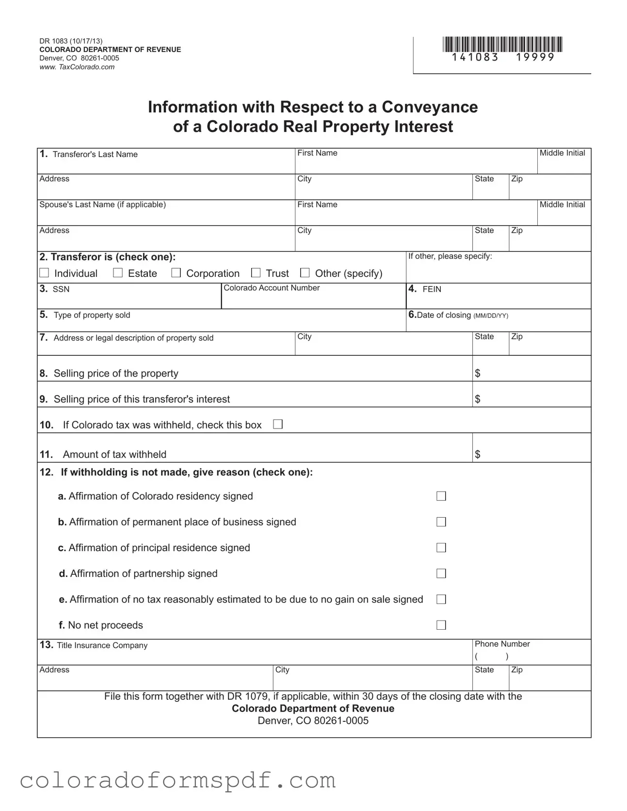 Get Dr 1083 Colorado Form