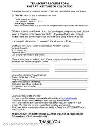 Get Art Institute Colorado Transcript Request Form