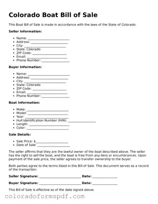 Official Boat Bill of Sale Template for Colorado State