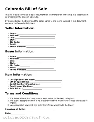 Official Bill of Sale Template for Colorado State