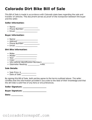 Official Dirt Bike Bill of Sale Template for Colorado State