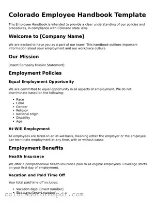 Official Employee Handbook Template for Colorado State