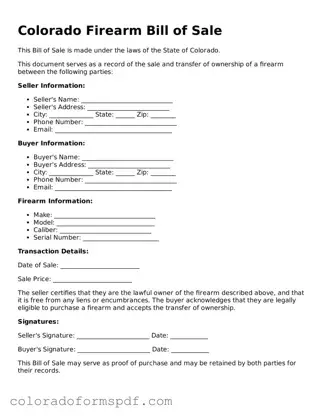 Official Firearm Bill of Sale Template for Colorado State