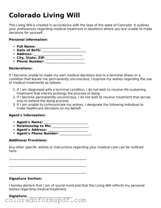 Official Living Will Template for Colorado State