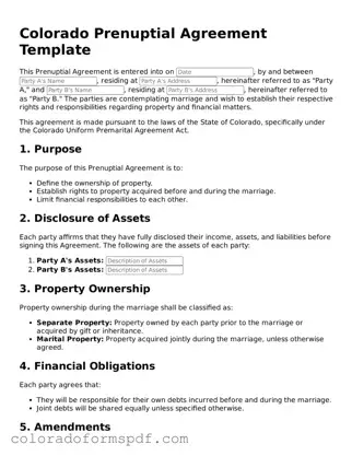 Official Prenuptial Agreement Template for Colorado State