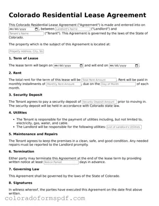 Official Residential Lease Agreement Template for Colorado State